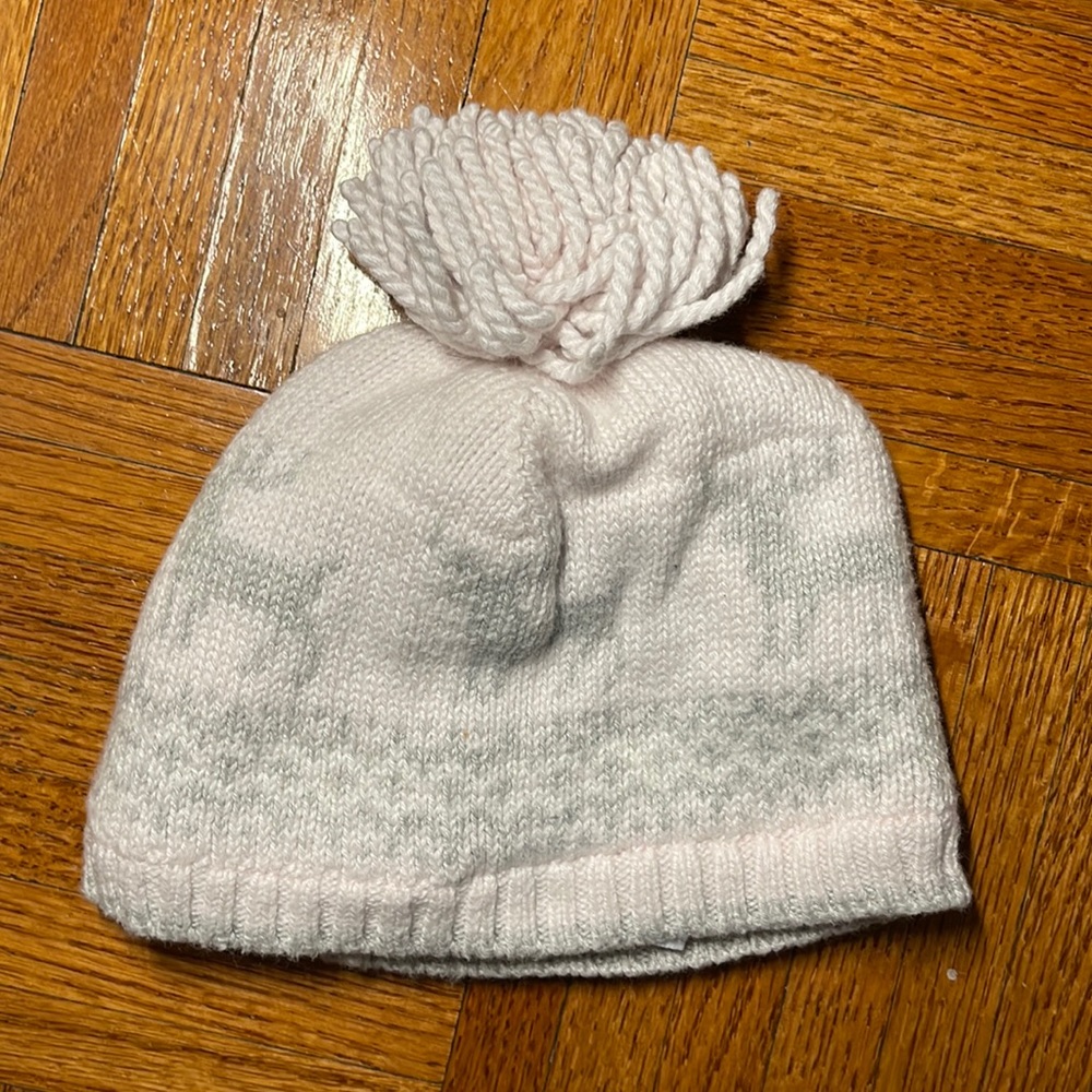 Janie and Jack palm, winter hat with reindeer pink and gray